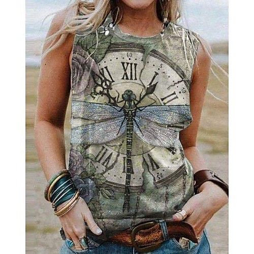 

Women's Plus Size Tank Top Vest T shirt Bee Animal Print Round Neck Vintage Tops Blue Yellow Blushing Pink