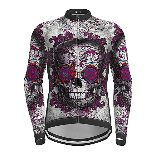

21Grams Men's Long Sleeve Cycling Jersey Winter Polyester Purple Sugar Skull Skull Bike Jersey Top Mountain Bike MTB Road Bike Cycling Quick Dry Back Pocket Sports Clothing Apparel / Micro-elastic