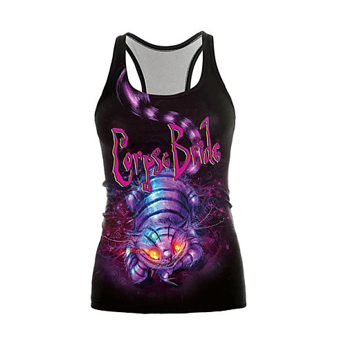 

Women's Halloween Tank Top Letter Animal Racerback U Neck Halloween Tops Black
