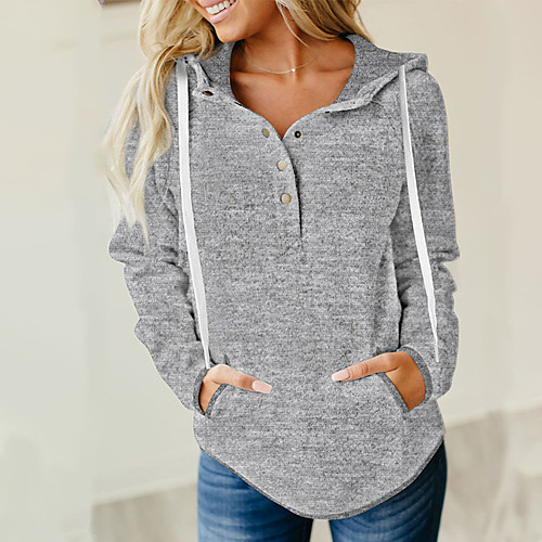 

Women's Pullover Hoodie Sweatshirt Plain Solid Color Front Pocket Daily non-printing Basic Hoodies Sweatshirts Slim Gray Black