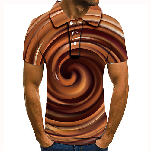 

Men's Golf Shirt 3D Print Graphic Optical Illusion Print Short Sleeve Daily Tops Basic Brown