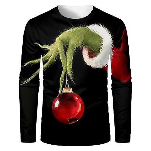 

Men's T shirt 3D Print Graphic 3D Long Sleeve Christmas Tops Basic Black