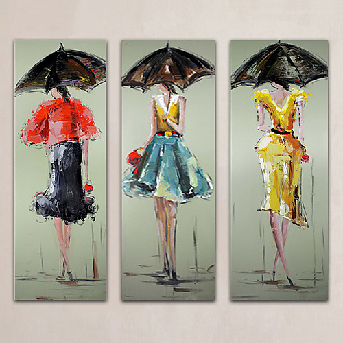 

Oil Painting Hand Painted Vertical Abstract People Modern Rolled Canvas (No Frame) / Three Panels