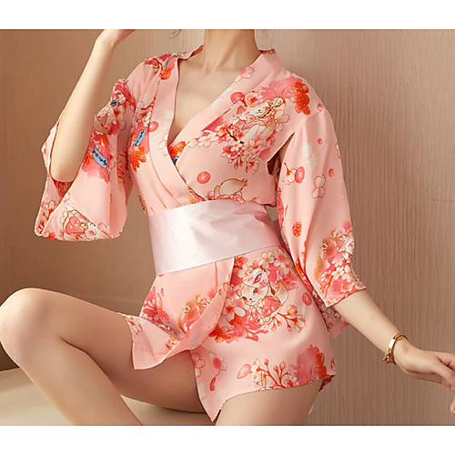 

Women's Bow Sexy Kimono Nightwear Floral Blushing Pink One-Size / Deep V