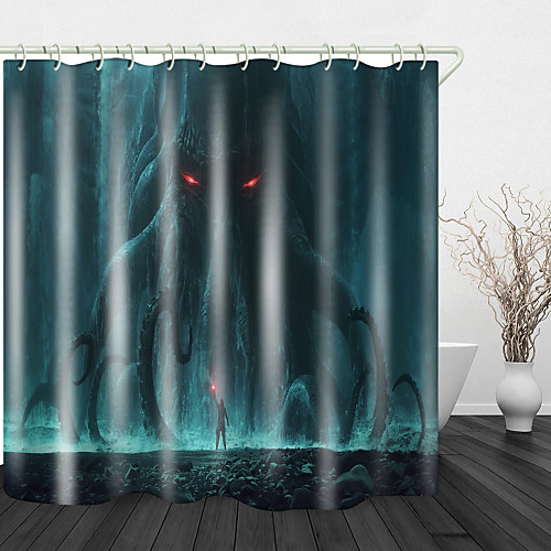 

Halloween Giant Octopus Monster Digital Printing Shower Curtain English Green Leaf Digital Printing Shower Curtain Shower Curtains Hooks