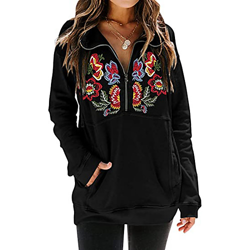 

Women's Hoodie Pullover Floral Daily Other Prints Casual Hoodies Sweatshirts Loose Black
