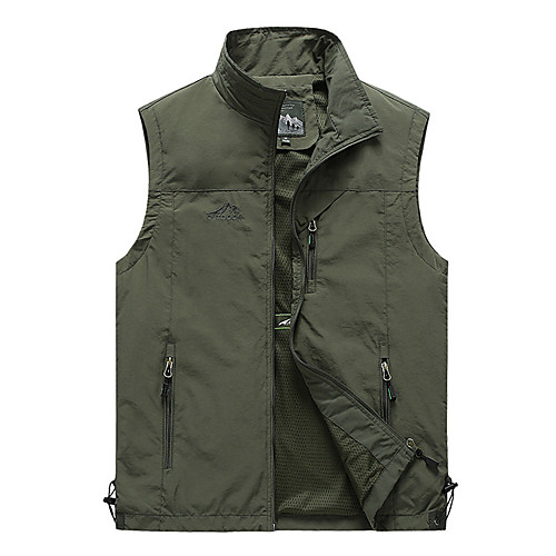 

Men's Hiking Vest / Gilet Fishing Vest Top Outdoor Thermal Warm Windproof Quick Dry Lightweight Autumn / Fall Spring POLY Solid Color Black Army Green Grey Hunting Fishing Climbing / Breathable