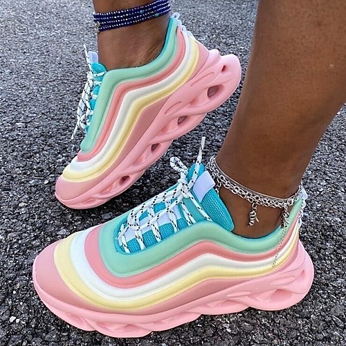 

Women's Trainers Athletic Shoes Fantasy Shoes Wedge Heel Round Toe Sporty Casual Daily Running Shoes Mesh PU Color Block Pink Light Blue