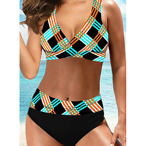 

Women's Bikini Swimsuit Print Blue Yellow Blushing Pink Green Rainbow Swimwear Padded Bathing Suits / Padded Bras