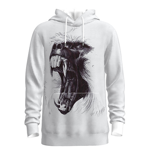 

Men's Pullover Hoodie Sweatshirt Graphic 3D Animal Hooded Daily 3D Print Basic Hoodies Sweatshirts Long Sleeve White