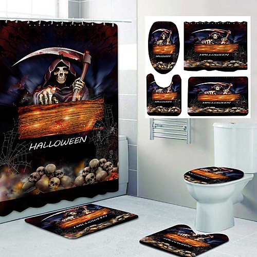 

Fresh Seaside Pattern PrintingBathroom Shower Curtain Leisure Toilet Four-Piece Design