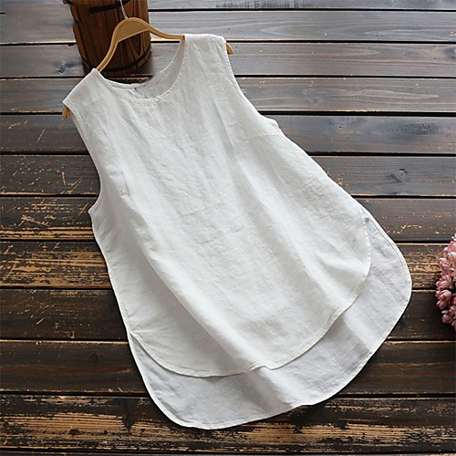 

Women's Blouse Shirt Solid Colored Asymmetric Round Neck Basic Tops Loose Cotton White Black Brown