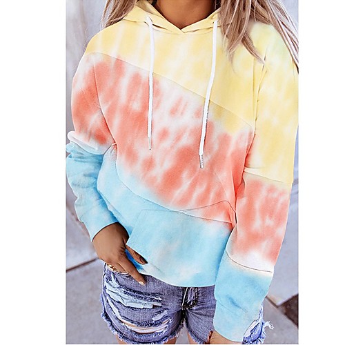 

Women's Hoodie Pullover Color Block Tie Dye Daily non-printing Basic Hoodies Sweatshirts Blushing Pink Gray Rainbow