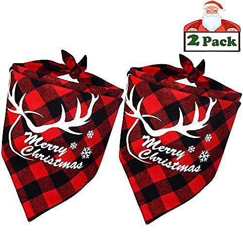

dog bandana, christmas pet bandana reversible triangle plaid bibs pets costume accessories for dogs cats pets (red red)