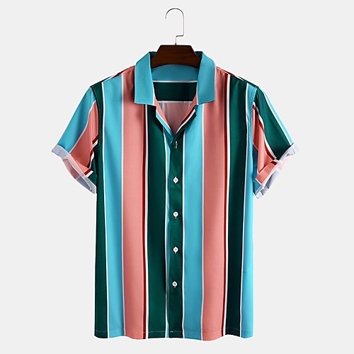 

Men's Shirt non-printing Striped Short Sleeve Daily Tops Basic Button Down Collar Green / Red