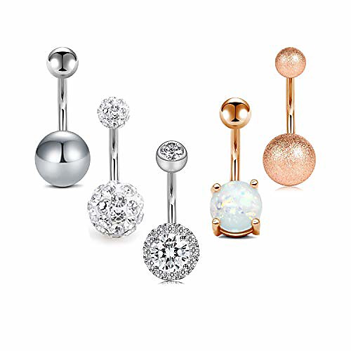 

surgical steel navel belly button rings piercing ring jewelry pack kit for women girls 14g