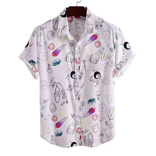 

Men's Shirt Other Prints Graphic Print Short Sleeve Daily Tops Basic Button Down Collar White