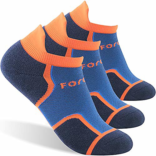 

running socks ankle mens, women's lightweight soft performance jogging walking cycling workout socks cotton low cut athletic cushion seamless no show socks, 3 pairs, navy blue&blue, x large