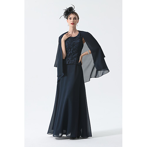 

Two Piece A-Line Mother of the Bride Dress Elegant Square Neck Floor Length Chiffon 3/4 Length Sleeve with Embroidery 2021