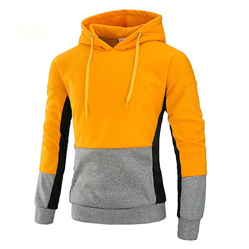 

Men's Hoodie Color Block Hooded Basic Hoodies Sweatshirts Loose Yellow