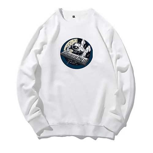 

Men's Pullover Sweatshirt Print Round Neck Daily Other Prints Basic Hoodies Sweatshirts Long Sleeve White