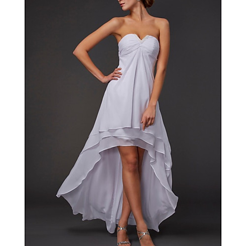 

A-Line Minimalist Elegant Engagement Formal Evening Dress Strapless Sleeveless Asymmetrical Chiffon with Tier 2021