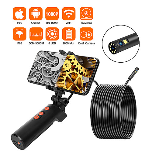 

8mm dual Lens Handheld Wireless Endoscope Camera IP68 WATERPROOF WIRELESS ENDOSCOPE CHECK 2.0 MP High Definition Snake Camera Android ios 10m hard wire