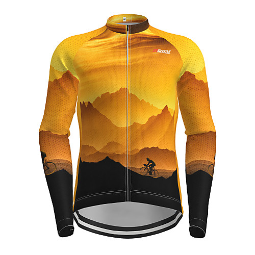 

Men's Long Sleeve Cycling Jersey Winter Polyester Yellow Novelty Bike Jersey Top Mountain Bike MTB Road Bike Cycling Quick Dry Back Pocket Sports Clothing Apparel / Micro-elastic / Athleisure