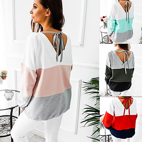 

Women's Sweatshirt Pullover Patchwork Tie Back Crew Neck Cotton Color Block Sport Athleisure Sweatshirt Top Long Sleeve Warm Soft Oversized Comfortable Everyday Use Daily Exercising / Winter