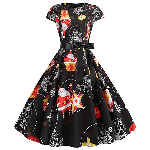 

Women's A Line Dress Knee Length Dress Orange White Short Sleeve Print Patchwork Bow Print Summer Round Neck Elegant Vintage Party Slim 2021 S M L XL XXL
