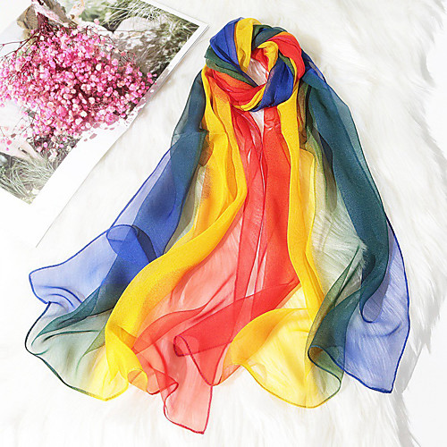 

Women's Chiffon Scarf Street Red Scarf Color Block / Blue / Pink / Fall / Winter / Spring