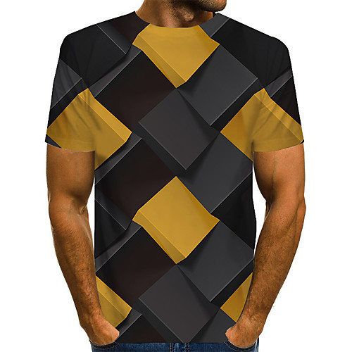 

Men's T shirt 3D Print Graphic Optical Illusion Print Short Sleeve Daily Tops Basic Exaggerated Round Neck Blue Purple Red
