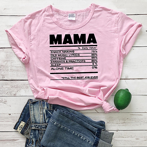 

Women's T shirt Graphic Text Letter Print Round Neck Tops 100% Cotton Basic Basic Top White Black Blushing Pink