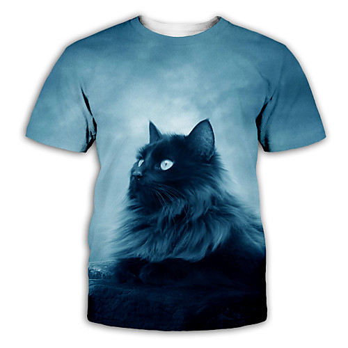 

Men's T shirt 3D Print Cat Graphic Print Short Sleeve Party Tops Exaggerated Round Neck Dusty Blue / Summer