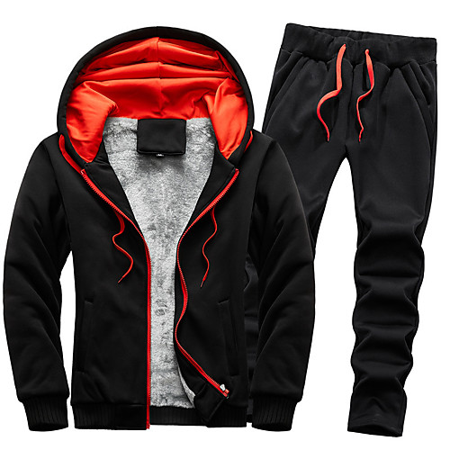 

Men's 2 Piece Full Zip Tracksuit Sweatsuit Casual Athleisure 2pcs Winter Long Sleeve Fleece Thermal Warm Breathable Soft Running Jogging Sportswear Solid Colored Plus Size Dark Grey Black Dark Blue