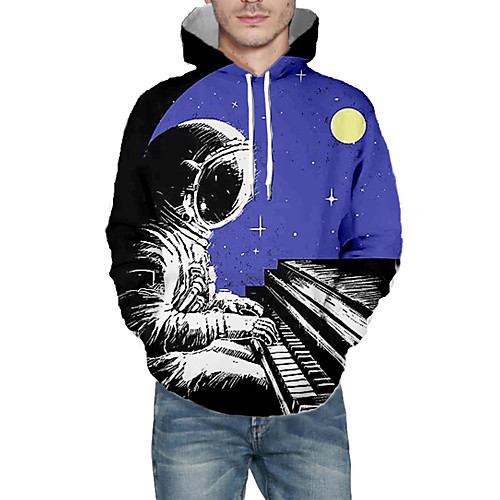 

Men's Pullover Hoodie Sweatshirt Graphic Astronaut Hooded Daily 3D Print Basic Hoodies Sweatshirts Long Sleeve Blue