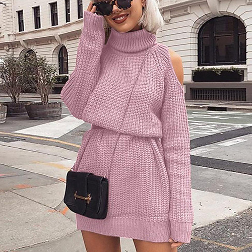 

Women's Basic Knitted Solid Color Plain Pullover Long Sleeve Sweater Cardigans Turtleneck Fall Winter Black Blushing Pink Khaki
