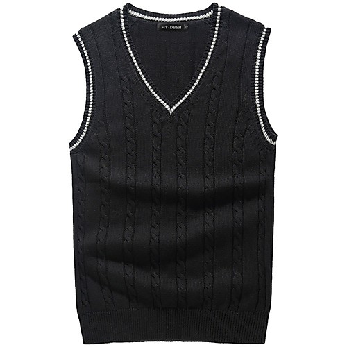 

Men's Color Block Vest Cotton Sleeveless Sweater Cardigans Deep V Fall Winter White Black Wine
