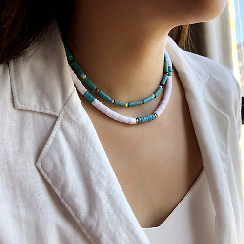 

Women's Choker Necklace Beaded Necklace Handmade Friends Precious Joy Lucky Simple Luxury Unique Design Fashion Silicone Glass Stone Blue 40 cm Necklace Jewelry 2pcs For Street Gift Prom Beach