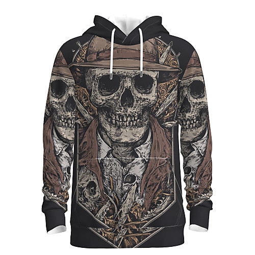 

Men's Pullover Hoodie Sweatshirt Graphic Skull Hooded Halloween Weekend 3D Print Casual Halloween Hoodies Sweatshirts Long Sleeve Black