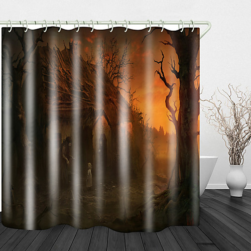 

Rotten Thatched House Devil Digital Printed Shower Curtain English Green Leaf Digital Printing Shower Curtain Shower Curtains & Hooks Modern Polyester New Design