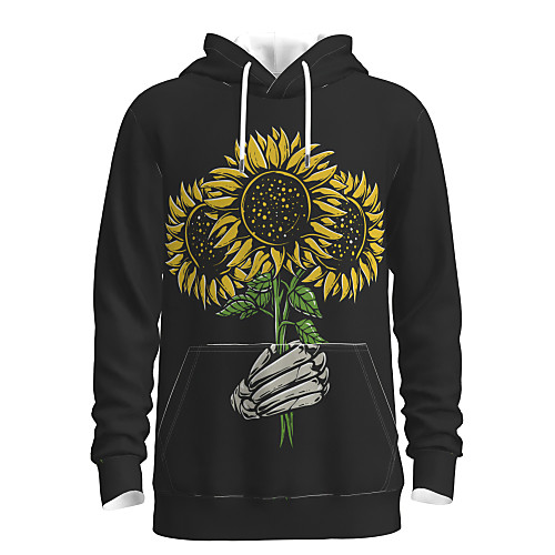 

Men's Pullover Hoodie Sweatshirt Floral Plants Graphic Hooded Daily Weekend 3D Print Active Casual Hoodies Sweatshirts Long Sleeve Black