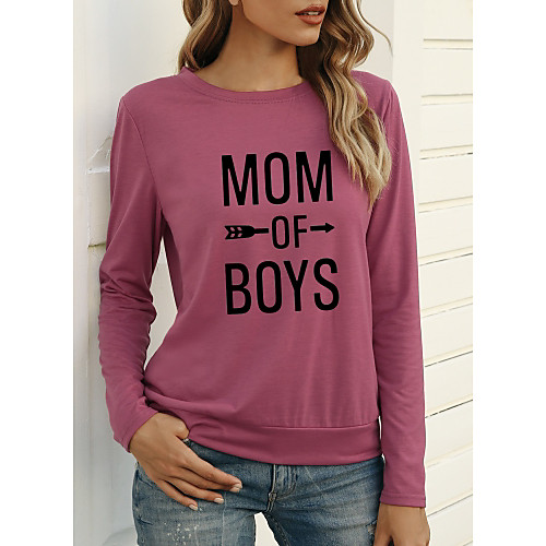 

Women's T shirt Graphic Text Letter Long Sleeve Print Round Neck Tops Basic Basic Top Blue Red Green