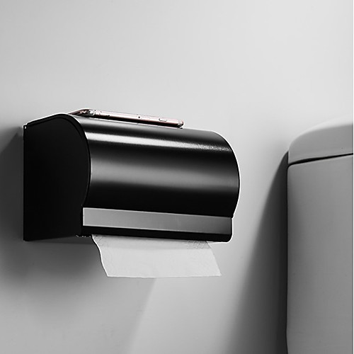

Multifunctional Toilet Paper Holder Aluminum Material Wall Mounted Bathroom Accessory with Mobile Phone Storage Shelf Matte Black 1 pc