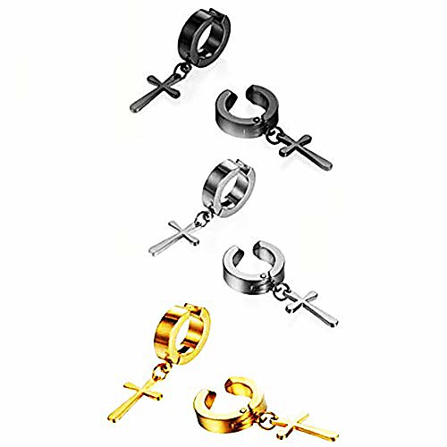 

no piercing earrings stainless steel hypoallergenic cross hoop dangle earrings single for men women