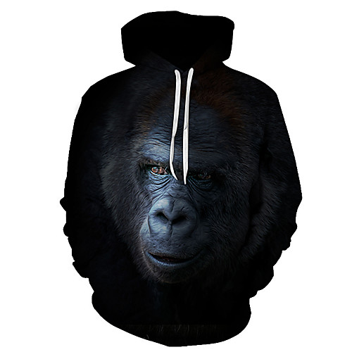 

Men's Plus Size Pullover Hoodie Sweatshirt Graphic Animal Hooded Going out Club 3D Print Basic Casual Hoodies Sweatshirts Long Sleeve Black