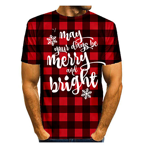 

Men's T shirt 3D Print Graphic 3D Letter Short Sleeve Christmas Tops Basic Round Neck Black / Red