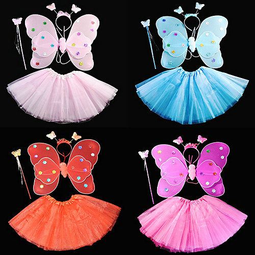 

Princess Wings Costume Girls' Movie Cosplay Tutus Cute Purple Red Blue Skirts Wings Headwear Christmas Halloween Carnival Plastics / Wand