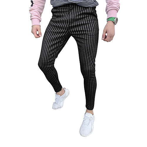 

Men's Daily Chinos Pants Striped Full Length Black Gray