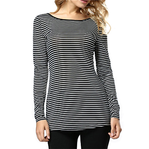

Women's Blouse Shirt Striped Long Sleeve Round Neck Basic Tops Black